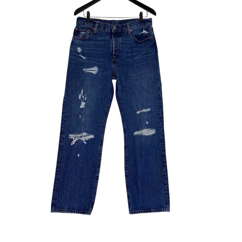 Levis Premium 501 Original Fit Distressed Button Fly Straight Leg Jeans 29x30